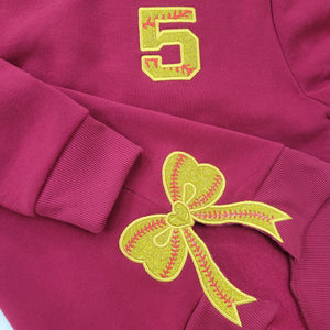 Personalized Bundle Sport Side Bow Applique Side Bow Machine Embroidery Sweatshirt, Baseball Embroidered Sweatshirt, Volleyball/Football/Soccer/Softball Embroidered Sweatshirt