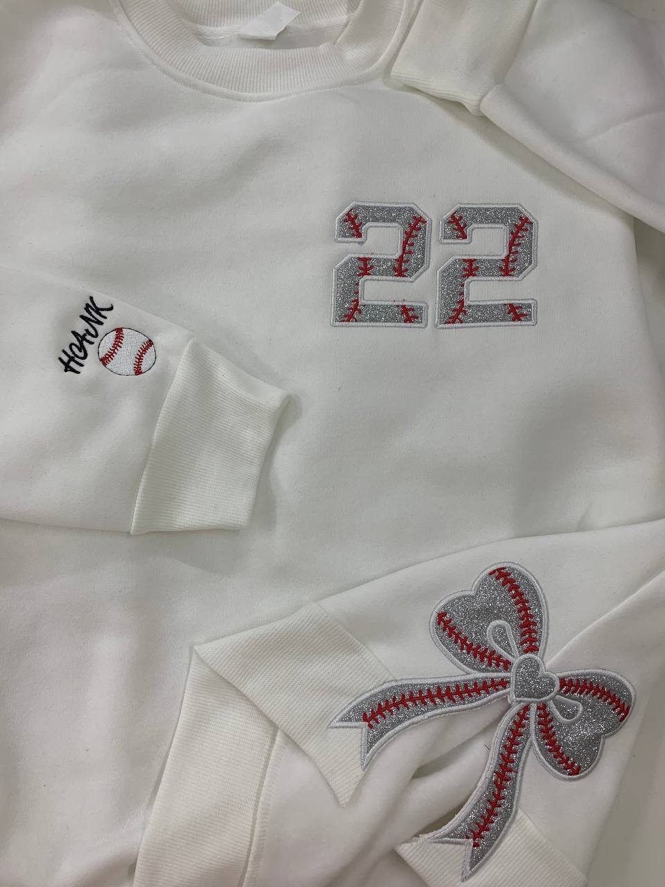 Personalized Baseball Side Bow Applique Side Bow Machine Embroidery Sweatshirt, Baseball Embroidered Sweatshirt, Gift For Baseball Mom
