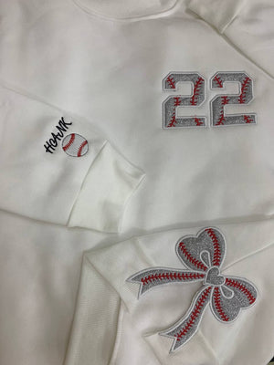 Personalized Bundle Sport Side Bow Applique Side Bow Machine Embroidery Sweatshirt, Baseball Embroidered Sweatshirt, Volleyball/Football/Soccer/Softball Embroidered Sweatshirt