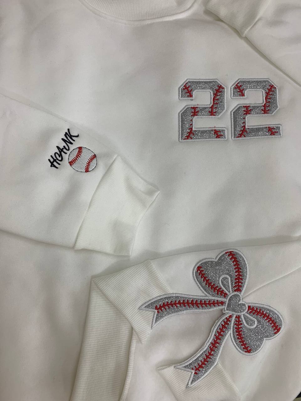 Personalized Baseball Side Bow Applique Side Bow Machine Embroidery Sweatshirt, Baseball Embroidered Sweatshirt, Gift For Baseball Mom