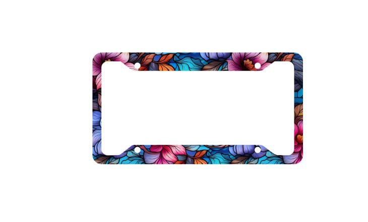 Stained Glass Floral License Plate Frame, Flower Car Decor, Car Accessories for Women, New Car Gifts, License Plate Covers, Car Tag Holder