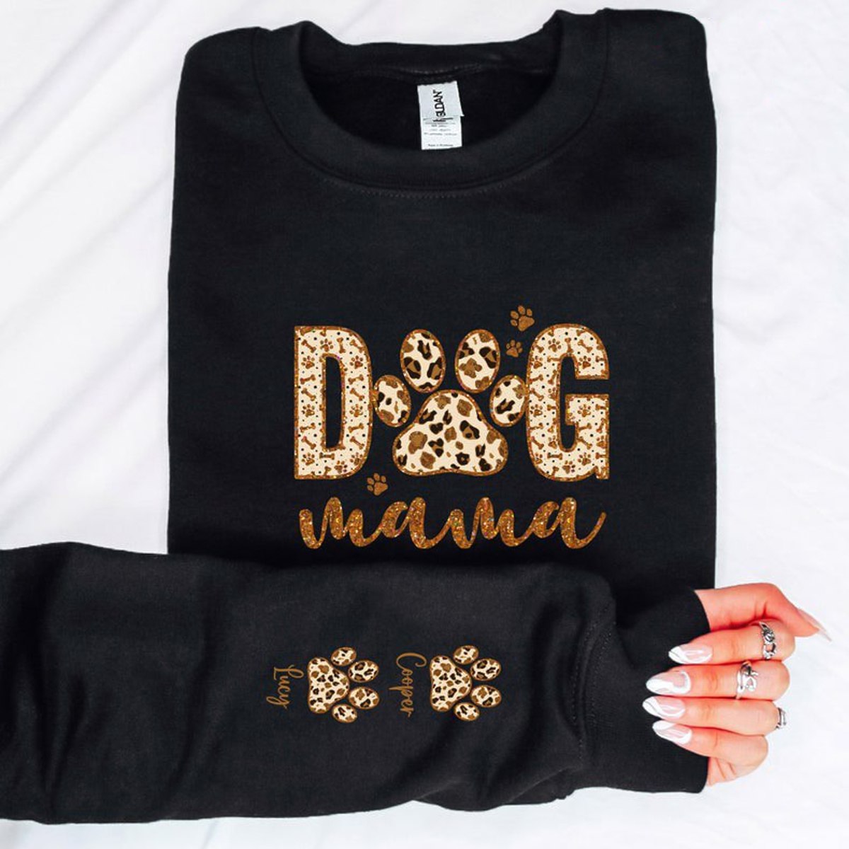 Custom Leopard Dog Mama Sweatshirt, Custom Dog Mom Sweatshirt, Dog Name on Sleeve Hoodie, Dog Mom Gift, Gift For Dog Mom, Dog Mama Crewneck