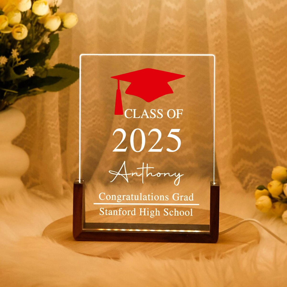 Graduation 2025 Custom Card, Personalized Night Light Graduates Plaque, Congratulations Grad, Gifts for Graduate, Highschool, College Gift