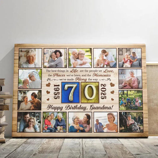 Custom 70th Birthday Gift for Grandma - Personalized Photo Collage Canvas - Grandmother Birthday Gift - Grandpa Birthday Memory Wall Art