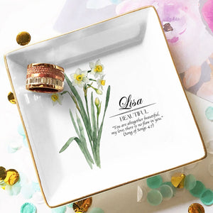 Custom Birth Flower Initial With Bible Verse - Personalized Jewelry Dish - Christian Gift For Her, Birthday Gift