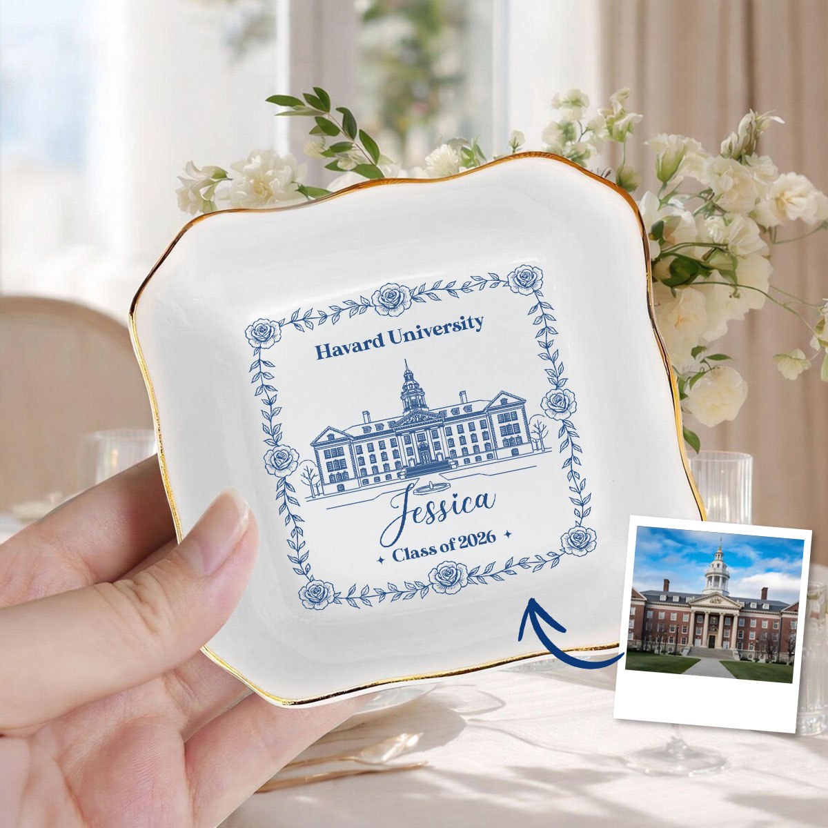 Personalized University College Jewery Plate, Graduation Ring Dish, Class of 2026 Graduation Gift for Daughter, Logo Ring Dish