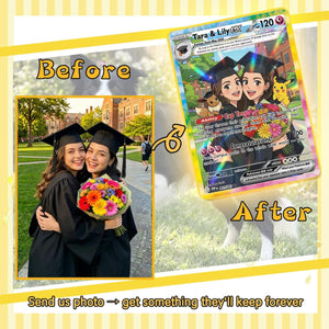Custom Graduation Holographic PKM-Style Trading Card Personalized Graduation Gift, Best Friend Printed Anime Portrait Keepsake 2026