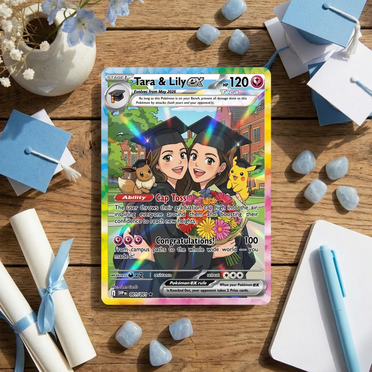 Custom Graduation Holographic PKM-Style Trading Card Personalized Graduation Gift, Best Friend Printed Anime Portrait Keepsake 2026
