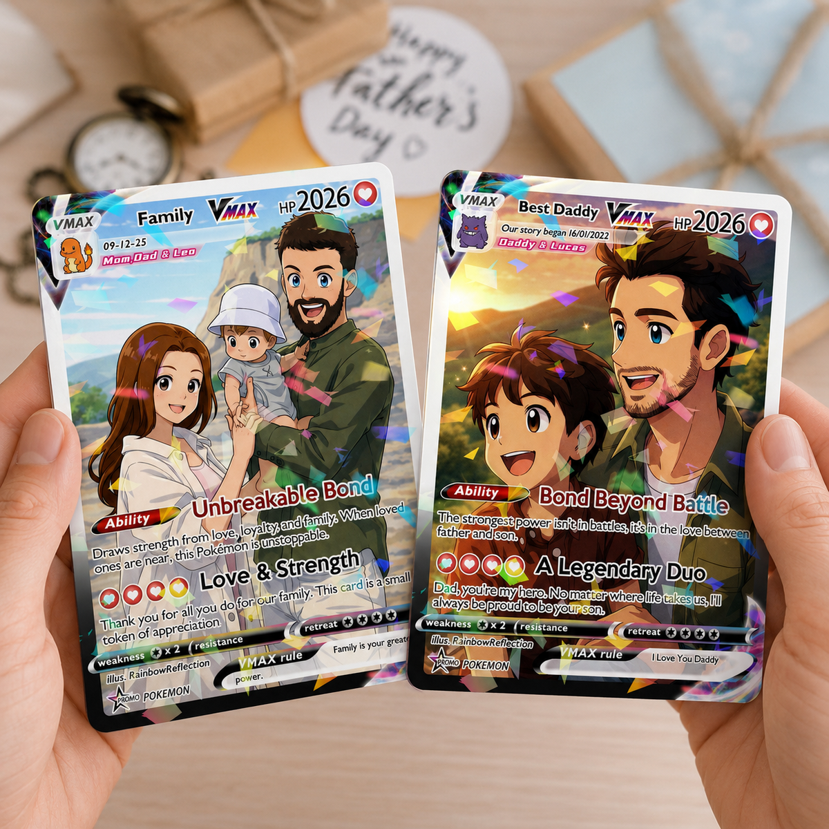 Personalized Poke Family Card, Custom Anniversary & Kid Card, Gift for Dad and Child, Gift for Him, Gift for Parents, Father's Day Gift
