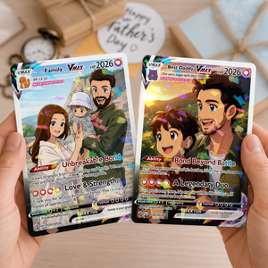 Personalized Poke Family Card, Custom Anniversary & Kid Card, Gift for Dad and Child, Gift for Him, Gift for Parents, Father's Day Gift