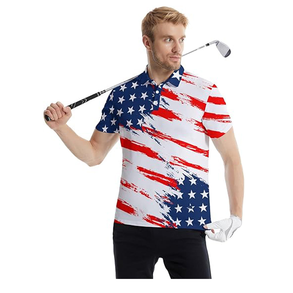 Golf Polo Shirts For Men Funny Print Quick Dry Short Sleeve Performance Golf Shirts Moisture Wicking Polo Shirts