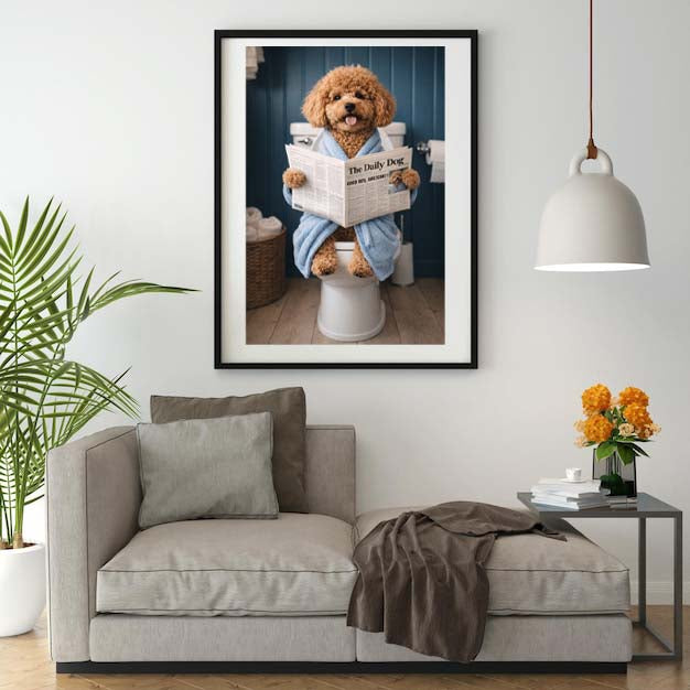Custom Pet on Toilet with Newspaper | Unique Pet Gift, Fun Bathroom Print, Dog on Toilet, Personalised Pet Wall Art, Pet Portrait from Photo