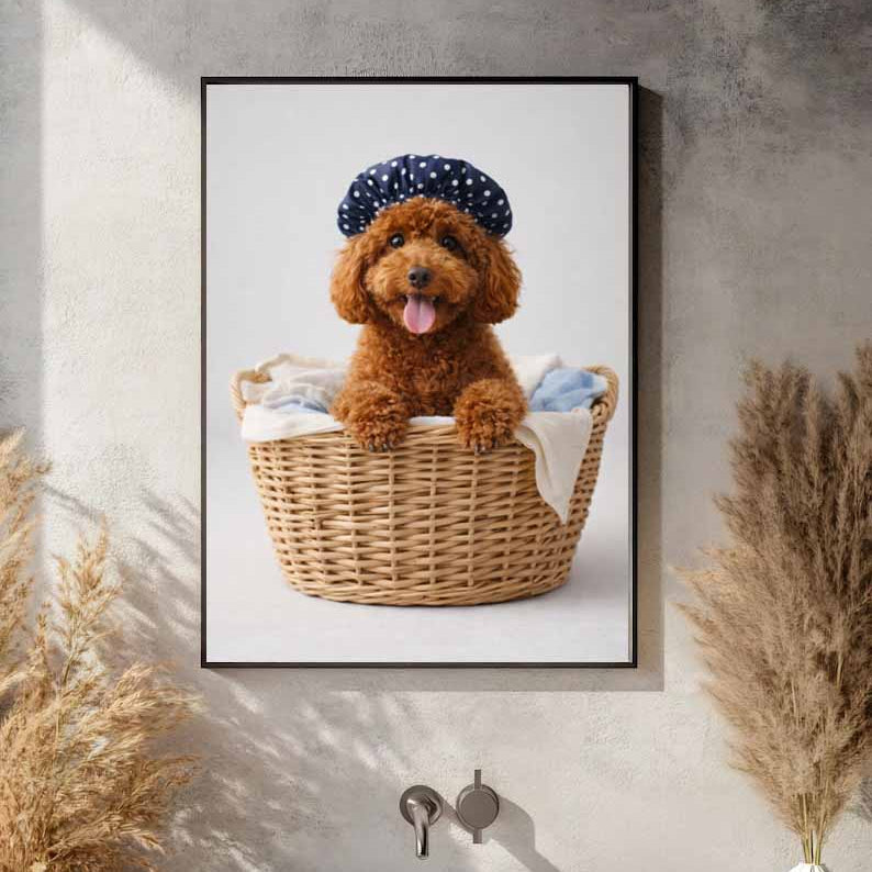 Dog Laundry Portraits Custom Pet Prints in Washer & Ironing Personalized Laundry Room Digital Wall Art