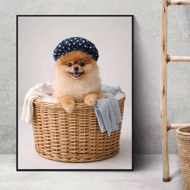 Dog Laundry Portraits Custom Pet Prints in Washer & Ironing Personalized Laundry Room Digital Wall Art