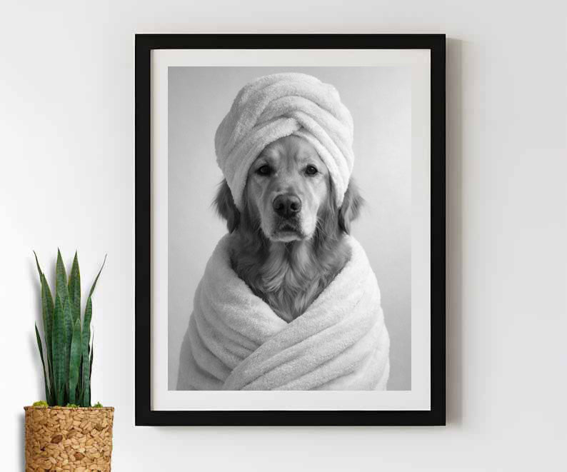Custom Pet Portrait Humorous Bathroom Scene, Personalized Dog or Cat Photo Art, Unique Gift for Pet Lovers, Pet Christmas Gift, Pet Owner