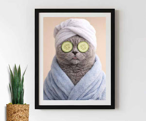 Custom Dog Bathroom Portraits Funny Dog Spa Prints - Funny Cat Spa Personalized Bathroom Wall Art