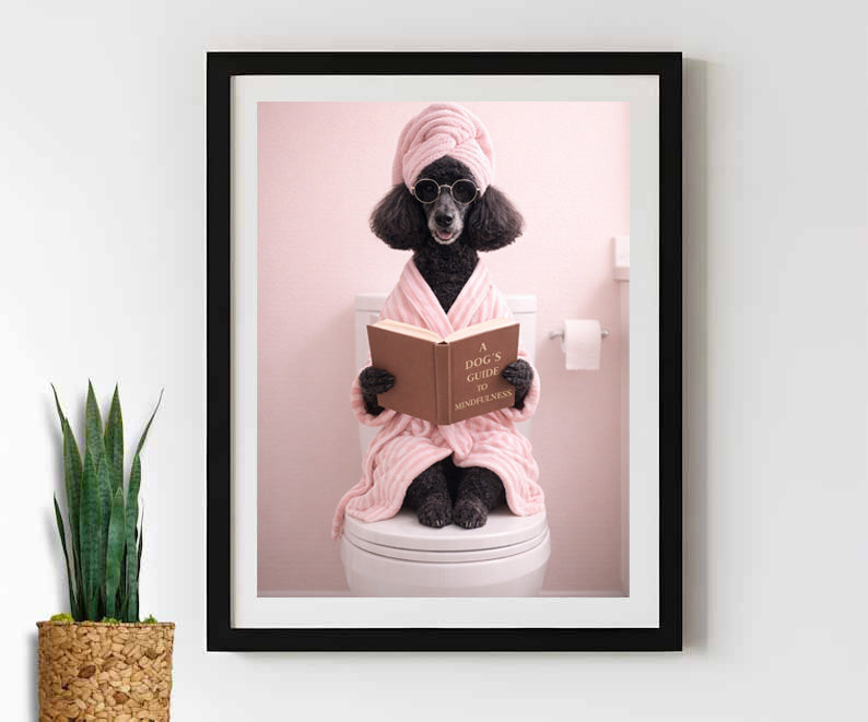 Bathroom Art, Cute Dog With Pink Pajamas, Dog Lady Custom Pet Portrait - Funny Dog Bath Portrait, Personalized Pet Gift