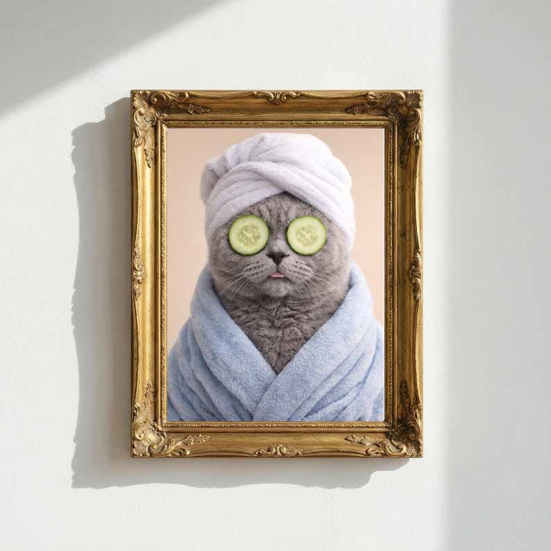 Custom Dog Bathroom Portraits Funny Dog Spa Prints - Funny Cat Spa Personalized Bathroom Wall Art