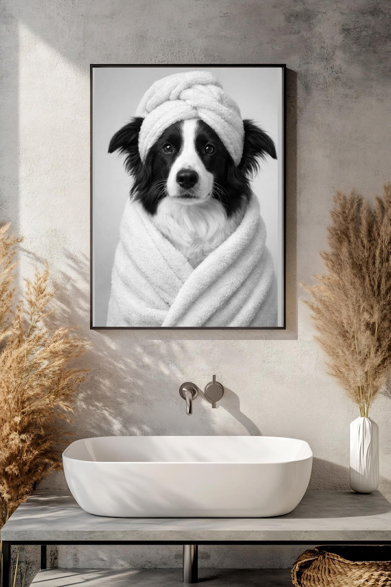 Custom Pet Portrait Humorous Bathroom Scene, Personalized Dog or Cat Photo Art, Unique Gift for Pet Lovers, Pet Christmas Gift, Pet Owner Ver 2