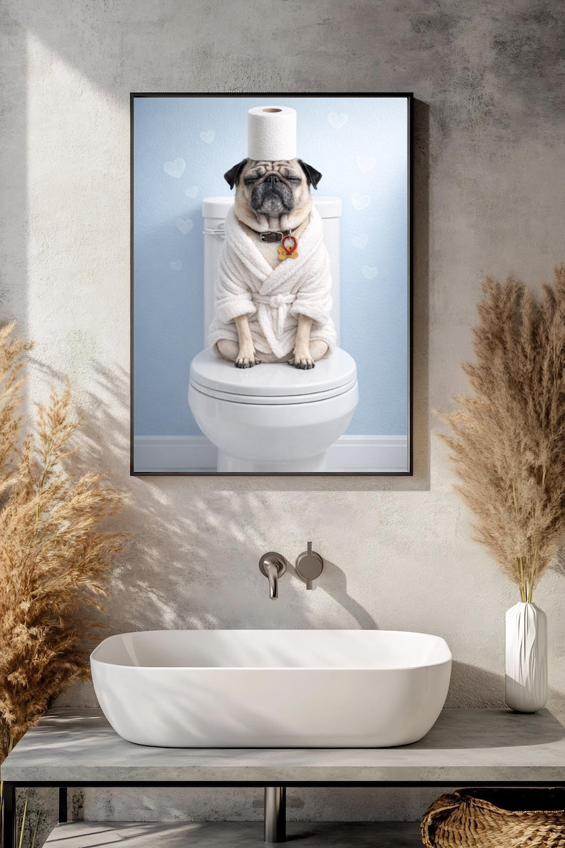 Bathroom Art, Custom Pet Portrait - Funny Dog Bath Portrait, Personalized Pet Gift
