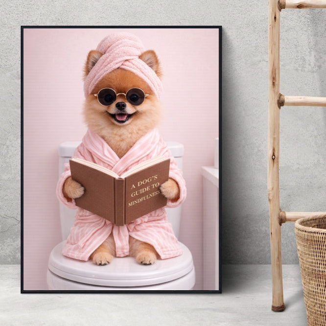 Bathroom Art, Cute Dog With Pink Pajamas, Dog Lady Custom Pet Portrait - Funny Dog Bath Portrait, Personalized Pet Gift