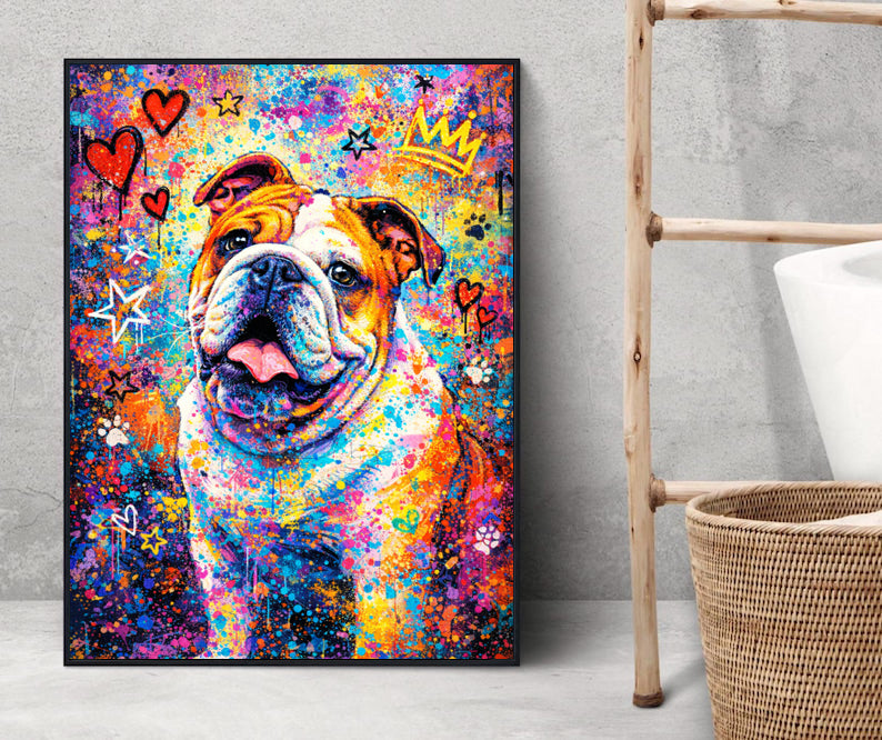 Graffiti Style Custom Dog Photo Wall Art Colorful Urban Dog Portrait with Street Art Vibes Modern Pop Pet Print for Dog Lovers