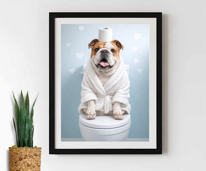 Bathroom Art, Custom Pet Portrait - Funny Dog Bath Portrait, Personalized Pet Gift