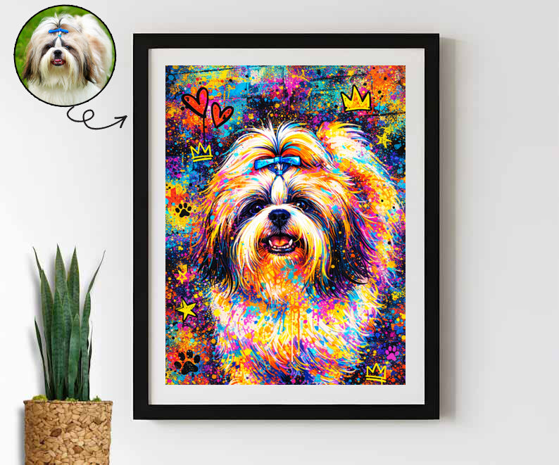 Graffiti Style Custom Dog Photo Wall Art Colorful Urban Dog Portrait with Street Art Vibes Modern Pop Pet Print for Dog Lovers