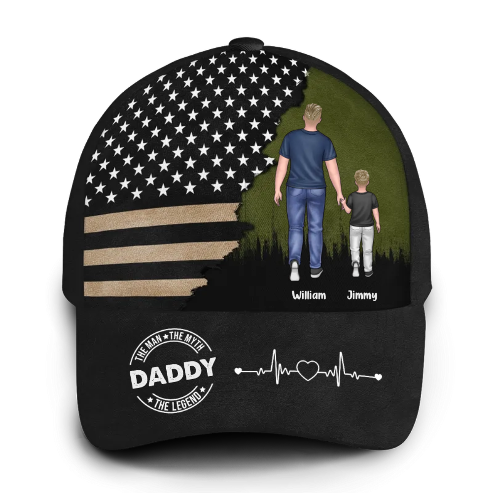 Daddy Walking With Kids National Flag - Personalized Classic Cap - Gift For Dad, Father's Day, Birthday Gift, 4th Of July