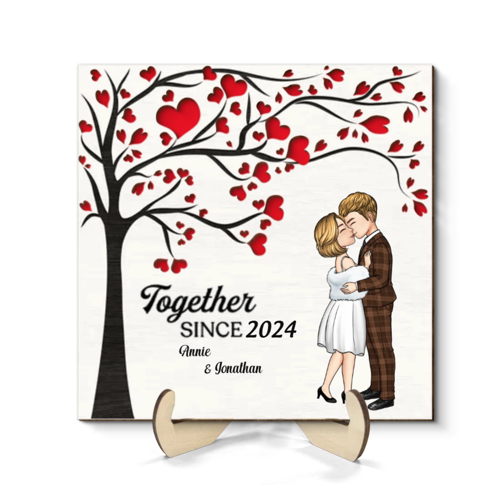 Kissing Couple Under Heart Tree - Personalized Picture Frame - Gift For Couple, Valentine's Day, Anniversary Gift