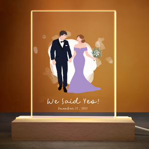 We Said Yes Wedding Photo Portrait - Personalized 3D LED Light Wooden Base - Gift For Couple, Wedding Gift, Valentine's Day Gift