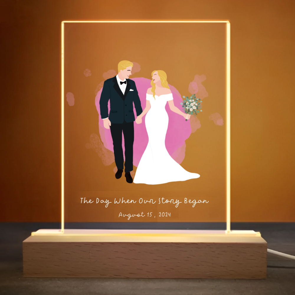 We Said Yes Wedding Photo Portrait - Personalized 3D LED Light Wooden Base - Gift For Couple, Wedding Gift, Valentine's Day Gift