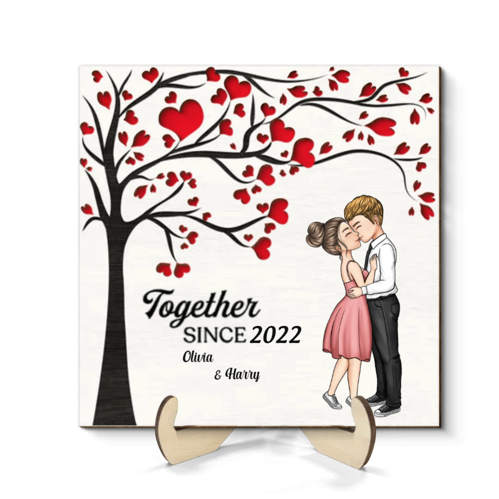 Kissing Couple Under Heart Tree - Personalized Picture Frame - Gift For Couple, Valentine's Day, Anniversary Gift
