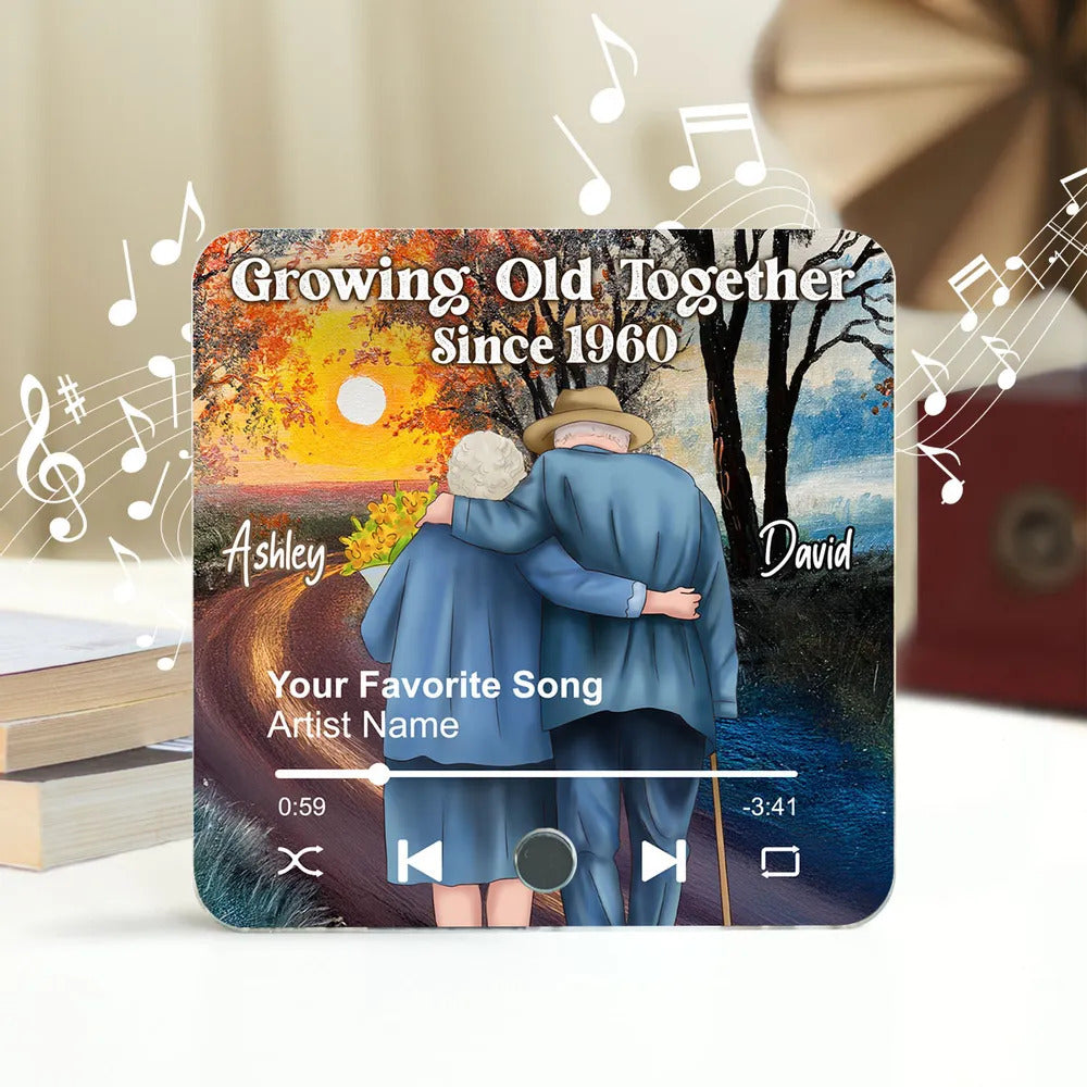 Old Couple Growing Old Together Since Personalized Music Fridge Magnet, Heartfelt 2025 Gift For Couple, For Him, For Her, Boyfriend, Girlfriend, Husband, Wife