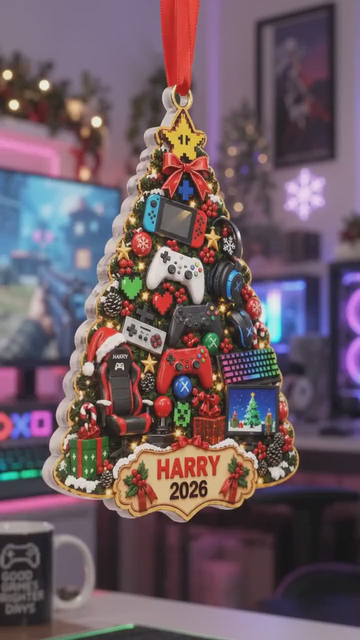 Custom Name Gamer 3D Relief Ornament, Gaming Christmas Tree Shape, Gift for Him, Stocking Stuffer, Gaming Ornament, Player Christmas Gift 7360f5dc-61a2-4c9a-93b3-d1e110f26ba3-sfdsdsds.mp4