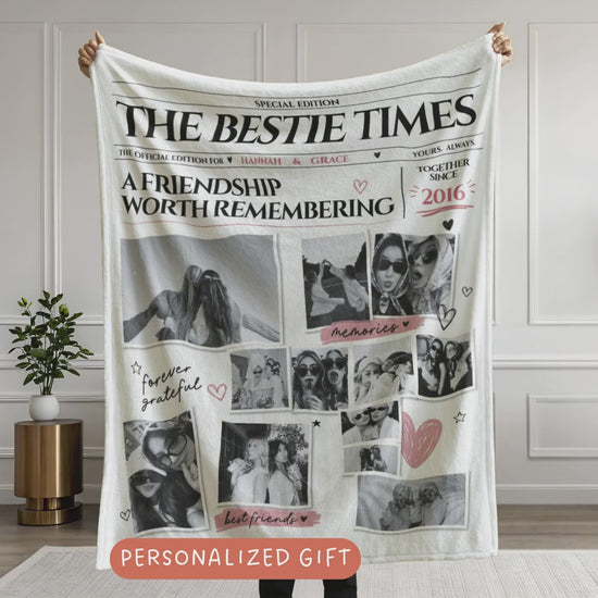 Personalized Best Friend Newspaper Blanket Custom Bestie Photo Collage Blanket Custom BFF Gift Gift for Her Friendship Keepsake Girls Night 32b306a9-3250-4271-afac-e9017cb0a5af-gvdsgsd.mp4