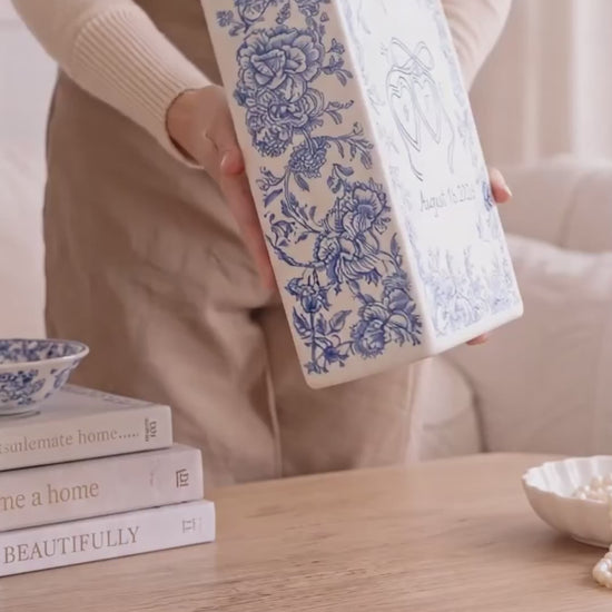 Personalized Engagement Ceramic Book Vase,Custom Toile De Jouy Couple Name Book Vase, Floral Engaged Gift,Gift For Bride,Wedding Couple Gift 515c8e80-4c49-47cb-9679-db4804613bd0-PSL1782460892098497-converted.mp4