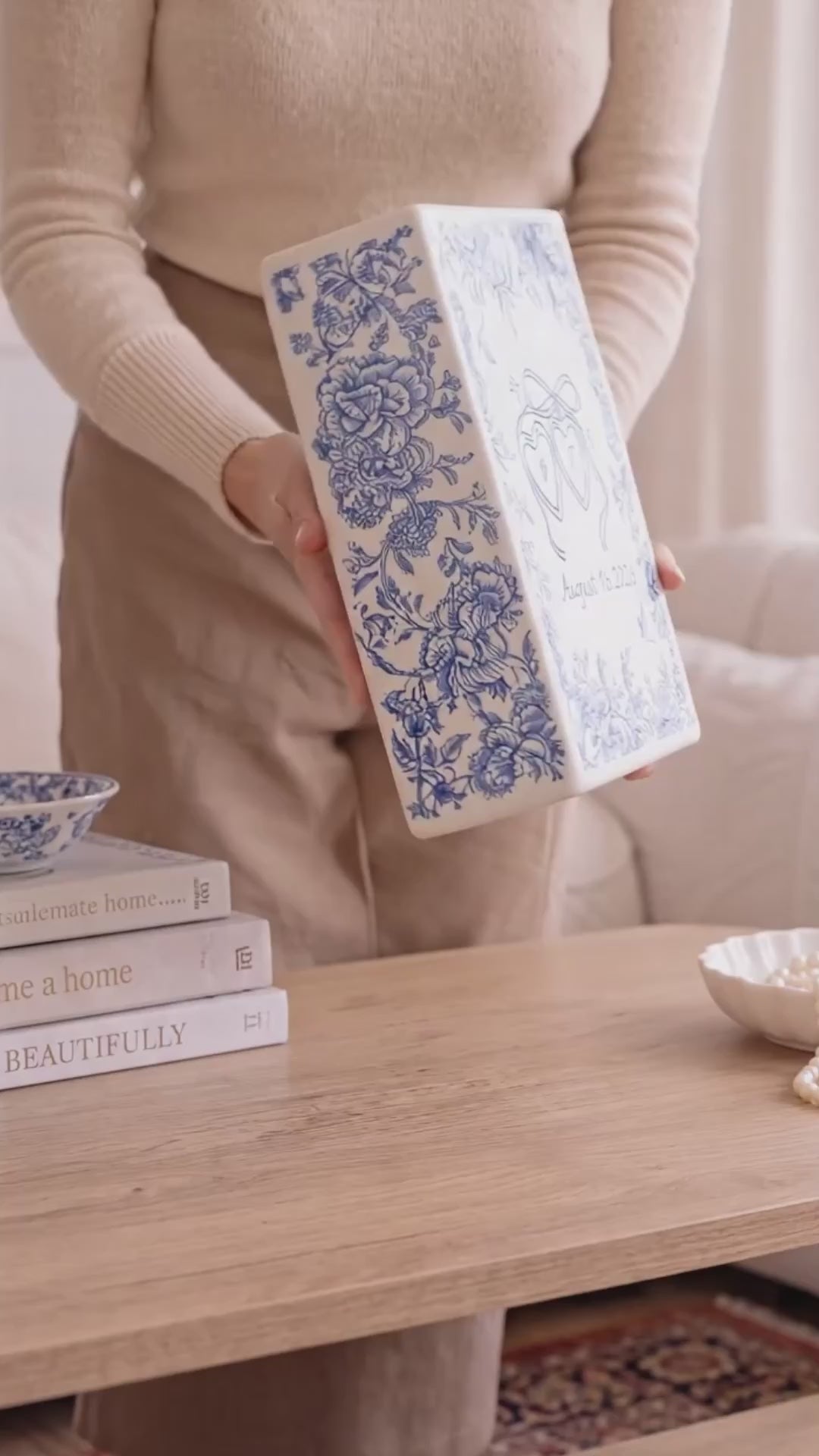 Personalized Engagement Ceramic Book Vase,Custom Toile De Jouy Couple Name Book Vase, Floral Engaged Gift,Gift For Bride,Wedding Couple Gift 515c8e80-4c49-47cb-9679-db4804613bd0-PSL1782460892098497-converted.mp4