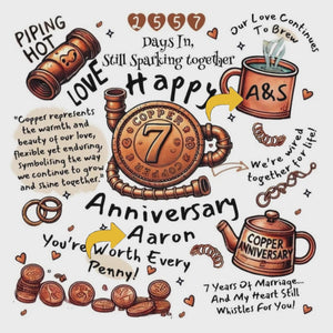Funny 7th Copper Anniversary Card Personalised Gift for Husband or Wife Cute & Punny Design