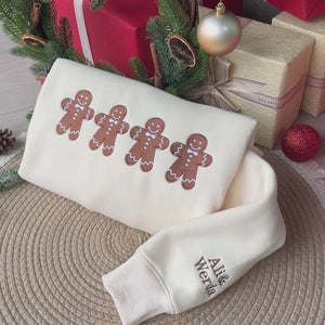 Gingerbread Men Embroidered Sweatshirt, Cute Christmas Cookie Crewneck,Matching Holiday Pullover, Festive Unisex Winter Sweater