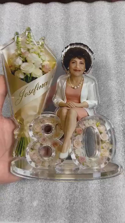 Gift For Her - Flower Bouquet And Number - Personalized Birthday Custom Shaped Acrylic Plaque