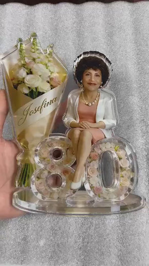 Gift For Her - Flower Bouquet And Number - Personalized Birthday Custom Shaped Acrylic Plaque