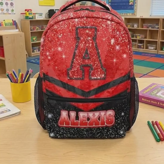 Custom Kindergarten Backpack for Girls Boys, Personalized Glitter Cheer School Bag for Kids Preschool Elementary - Red Cheerleader Daypack for School Travel Gym Work Hiking Camping 64f540c3-4c24-4893-ada9-d750a2ce91f7-PSL1754707229011790-converted.mp4