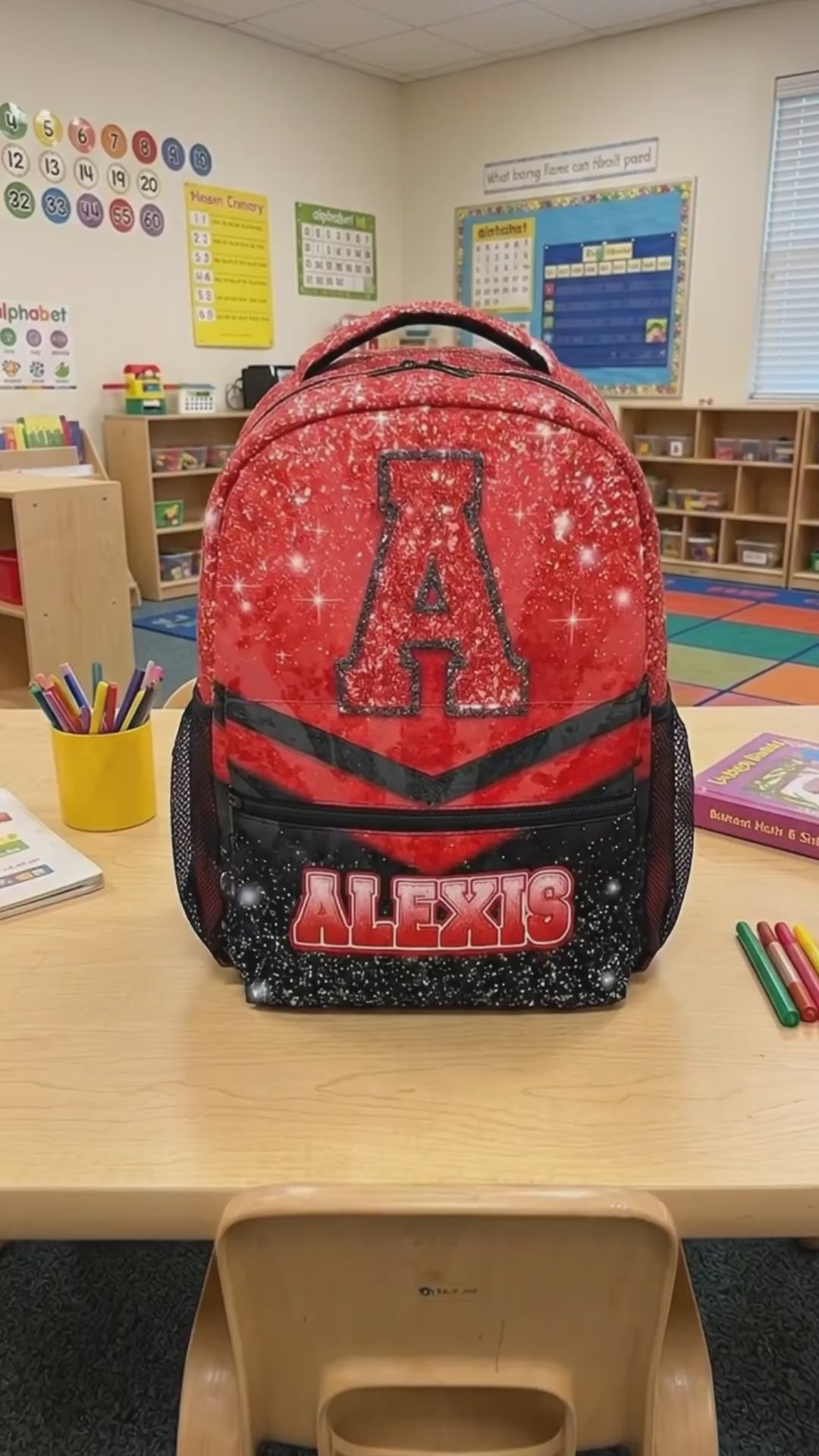 Custom Kindergarten Backpack for Girls Boys, Personalized Glitter Cheer School Bag for Kids Preschool Elementary - Red Cheerleader Daypack for School Travel Gym Work Hiking Camping 64f540c3-4c24-4893-ada9-d750a2ce91f7-PSL1754707229011790-converted.mp4