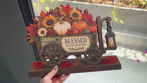 Fall Harvest Wagon Decor, Thanksgiving Table Centerpiece, Pumpkin Sunflower Wagon, Autumn Farmhouse Shelf Decor, Fall Home Gift