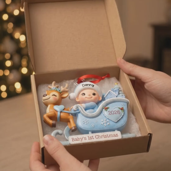 Personalized Baby's 1st Christmas Sleigh 3D Ornament,Newborn Keepsake,New Baby Ornament,Baby Boy Ornament,Baby First Christmas Gift 01507de2-6ca4-466f-badc-86e9703f141a-PSL1788573145285603.mp4