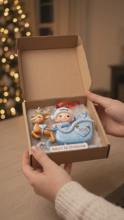 Personalized Baby's 1st Christmas Sleigh 3D Ornament,Newborn Keepsake,New Baby Ornament,Baby Boy Ornament,Baby First Christmas Gift 01507de2-6ca4-466f-badc-86e9703f141a-PSL1788573145285603.mp4