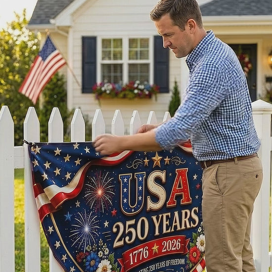 Usa 250th Anniversary Banner America 250 Years Fan Flag 1776 2026 Patriotic Porch Decor Fourth Of July Fence Banner c1753dc3-4913-42aa-ba22-a8d2c26d4d8e-CRL1781164980947300.mp4