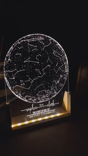 Personalized Star Map Night Light | Custom Night Sky Gift | Engagement Constellation Lamp | Anniversary Gift for Him & Her| Star Map by date