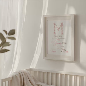New Baby Personalised Print: Birth Details Keepsake Gift, Newborn Gift, Girls Boys Nursery decor